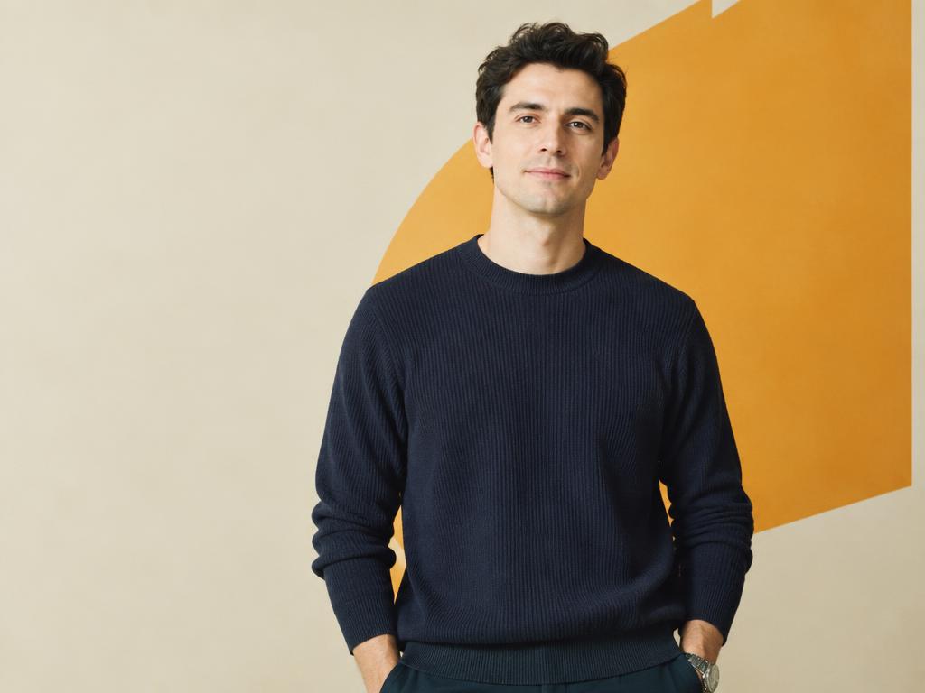 Portrait of a product leader against a bold graphic backdrop